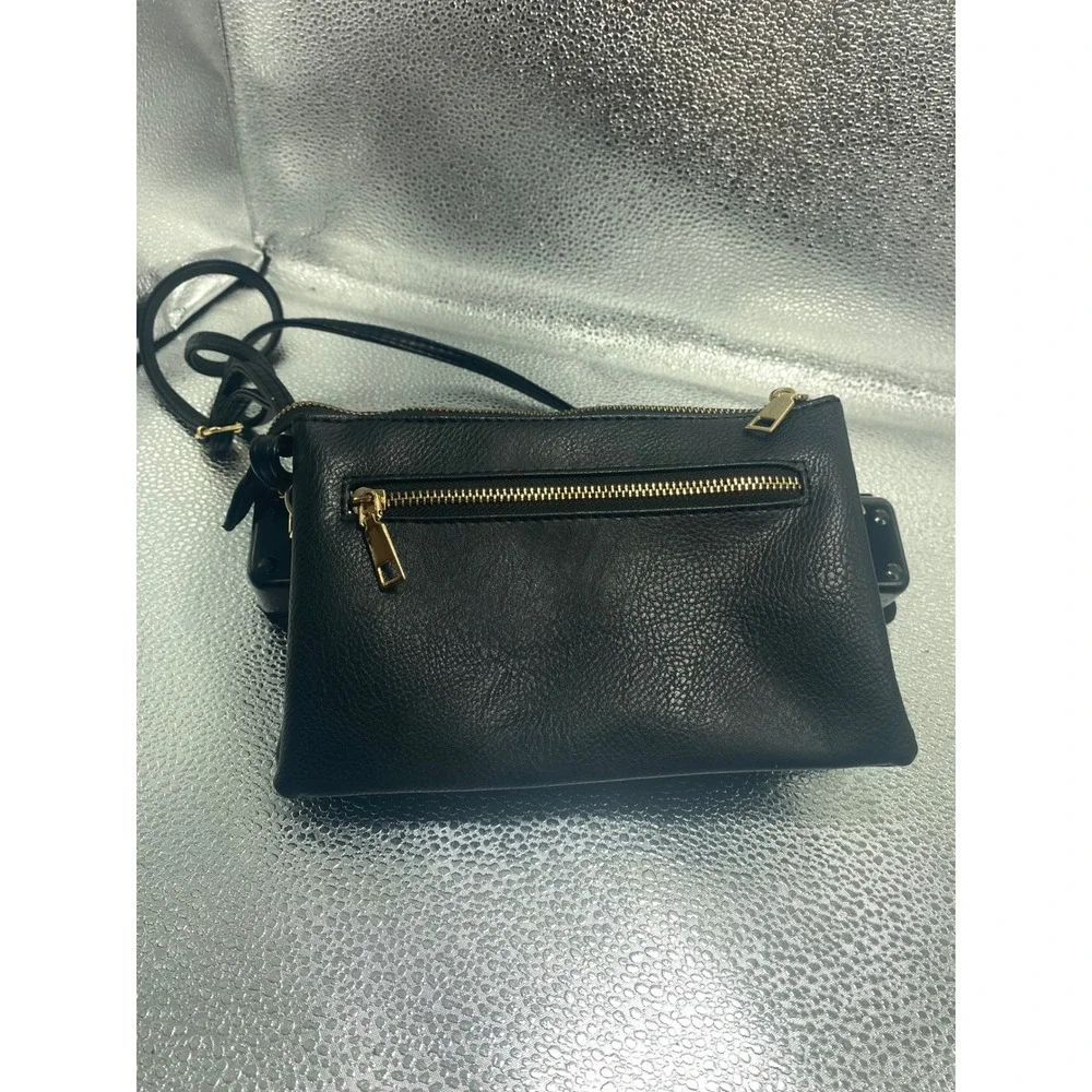 Black Quilted Chevron Crossbody Bag Gold Hardware Faux Leather Shoulder Purse